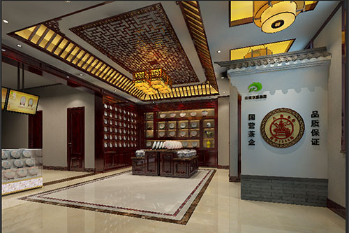 月湖古朴典雅的中式茶叶店大堂设计效果图